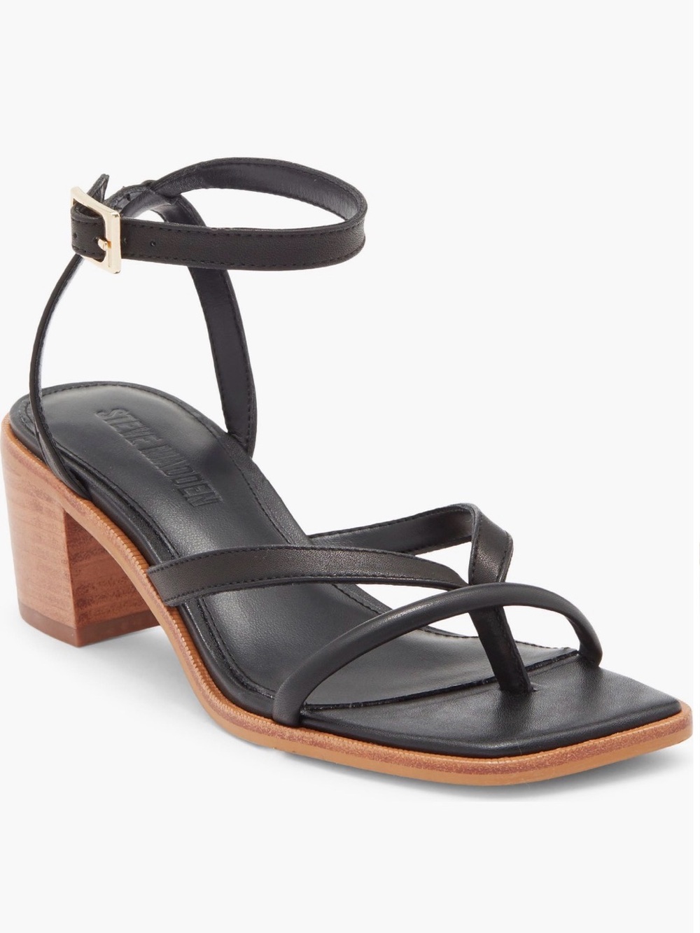 Steve Madden “Tilly” Black Strappy Block Heel Leather Sandal Various Sizes